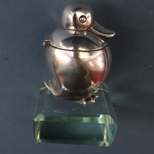 Rare 1920s ART DECO WMF Duck Inkwell on Faceted Clear Crystal Base 