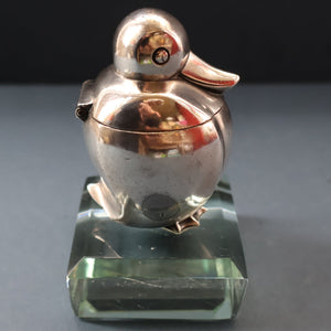 Rare 1920s ART DECO WMF Duck Inkwell on Faceted Clear Crystal Base 