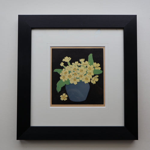 Original 1920s Colour Woodcut by John Hall Thorpe (1874 - 1947) PRIMROSES. Pencil Signed 