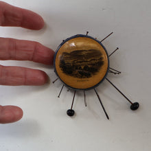 Load image into Gallery viewer, Antique 19th Century MAUCHLINE Ware Pinwheel Pin Cushion with View of Dunkeld. FREE POSTAGE

