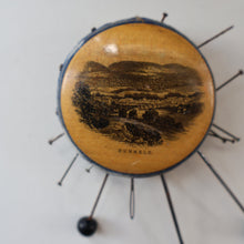 Load image into Gallery viewer, Antique 19th Century MAUCHLINE Ware Pinwheel Pin Cushion with View of Dunkeld. FREE POSTAGE

