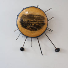 Load image into Gallery viewer, Antique 19th Century MAUCHLINE Ware Pinwheel Pin Cushion with View of Dunkeld. FREE POSTAGE
