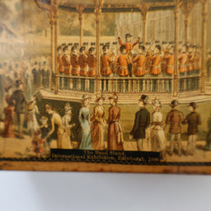 THE BANDSTAND. Antique 19th Century MAUCHLINE Trinket Box. Scottish International Exhibition Edinburgh 1886