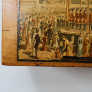 THE BANDSTAND. Antique 19th Century MAUCHLINE Trinket Box. Scottish International Exhibition Edinburgh 1886