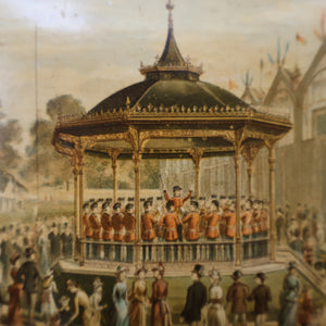 THE BANDSTAND. Antique 19th Century MAUCHLINE Trinket Box. Scottish International Exhibition Edinburgh 1886
