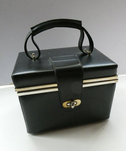 Vintage 1970s South African Stuttafords Black Vanity Case Make Up Case