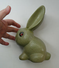 Load image into Gallery viewer, LARGE Vintage 1940s SYLVAC STYLE Olive Green Snub Nose Bunny Rabbit. 7 3/4 inches
