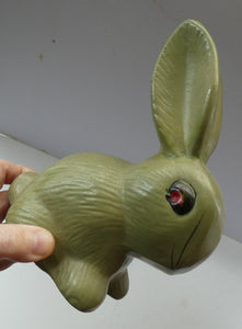 LARGE Vintage 1940s SYLVAC STYLE Olive Green Snub Nose Bunny Rabbit. 7 3/4 inches