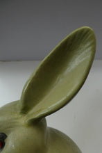 Load image into Gallery viewer, LARGE Vintage 1940s SYLVAC STYLE Olive Green Snub Nose Bunny Rabbit. 7 3/4 inches
