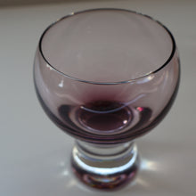 Load image into Gallery viewer, Scottish Glass. Caithness Canisbay Large Purple &amp; Clear Coloured Beer Goblets (Heather) Space Age Shape. 4 3/4 inches
