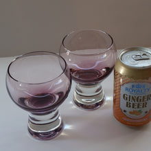 Load image into Gallery viewer, Scottish Glass. Caithness Canisbay Large Purple &amp; Clear Coloured Beer Goblets (Heather) Space Age Shape. 4 3/4 inches
