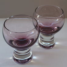 Load image into Gallery viewer, Scottish Glass. Caithness Canisbay Large Purple &amp; Clear Coloured Beer Goblets (Heather) Space Age Shape. 4 3/4 inches
