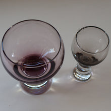 Load image into Gallery viewer, Scottish Glass. Caithness Canisbay Large Purple &amp; Clear Coloured Beer Goblets (Heather) Space Age Shape. 4 3/4 inches
