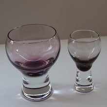 Load image into Gallery viewer, Scottish Glass. Caithness Canisbay Large Purple &amp; Clear Coloured Beer Goblets (Heather) Space Age Shape. 4 3/4 inches
