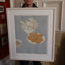 Load image into Gallery viewer, SCOTTISH ART: Rare Screenprint by Bel Cowie Entitled "Eggs" (Blue). Signed and dated February '75. RARE
