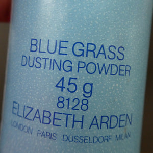 Two Cardboard Boxes of Vintage ELIZABETH ARDEN Blue Grass Talcum Powder