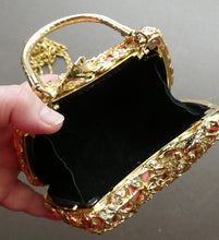 Load image into Gallery viewer, Vintage GOLD Minaudierie Bag or Purse; with Gold Casing Embellished with Diamante &amp; Pink Fabric
