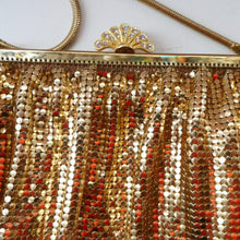 Load image into Gallery viewer, Beautiful LARGE Vintage 1960s GOLD GLOMESH Evening Bag; with Fancy Diamond Set Clasp
