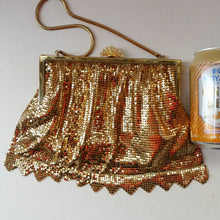 Load image into Gallery viewer, Beautiful LARGE Vintage 1960s GOLD GLOMESH Evening Bag; with Fancy Diamond Set Clasp
