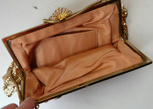 Beautiful LARGE Vintage 1960s GOLD GLOMESH Evening Bag; with Fancy Diamond Set Clasp