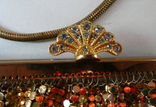 Load image into Gallery viewer, Beautiful LARGE Vintage 1960s GOLD GLOMESH Evening Bag; with Fancy Diamond Set Clasp

