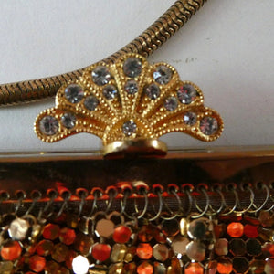 Beautiful LARGE Vintage 1960s GOLD GLOMESH Evening Bag; with Fancy Diamond Set Clasp