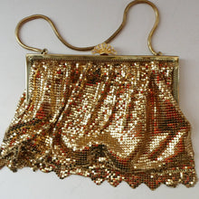 Load image into Gallery viewer, Beautiful LARGE Vintage 1960s GOLD GLOMESH Evening Bag; with Fancy Diamond Set Clasp
