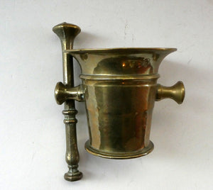 Antique VICTORIAN Pharmacy Heavy Solid Brass Mortar And Pestle 