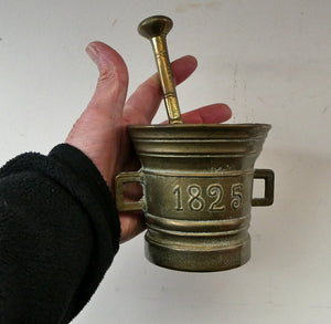 Antique Pharmacy Heavy Solid Brass Mortar And Pestle (B). Dated 1825