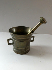 Antique Pharmacy Heavy Solid Brass Mortar And Pestle (B). Dated 1825