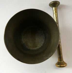 Antique Pharmacy Heavy Solid Brass Mortar And Pestle (B). Dated 1825