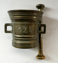 Load image into Gallery viewer, Antique Pharmacy Heavy Solid Brass Mortar And Pestle (B). Dated 1825
