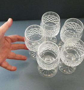 1950s Edinburgh Crystal Tall Small Wine Glasses. BRAEMAR Pattern. 5 1/2 inches