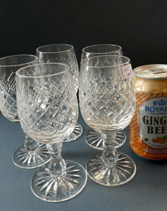 1950s Edinburgh Crystal Tall Small Wine Glasses. BRAEMAR Pattern. 5 1/2 inches