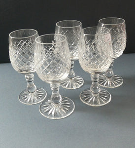1950s Edinburgh Crystal Tall Small Wine Glasses. BRAEMAR Pattern. 5 1/2 inches