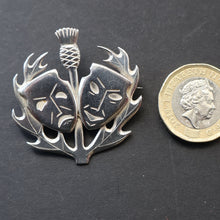 Load image into Gallery viewer, SCOTTISH SILVER. Rare Orkney Vintage Designer Silver "Comedy and Tradegy" Brooch.  Maker's Mark: GMS
