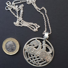 Load image into Gallery viewer, 1970s Vintage Scottish SHETLAND SILVER Zoomorphic Stylised Pendant &amp; Chain: Sleipnir /  Odins Horse

