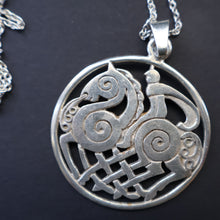Load image into Gallery viewer, 1970s Vintage Scottish SHETLAND SILVER Zoomorphic Stylised Pendant &amp; Chain: Sleipnir /  Odins Horse

