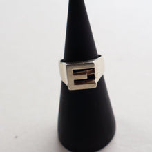 Load image into Gallery viewer, TWO Vintage Child&#39;s Size Silver Rings; One with the Initial &quot;E&quot; and the other (smaller) with an Amethyst.
