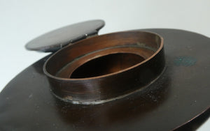 Antique Arts & Crafts Copper Ink Well with Ruskin Ceramic Roundel. Original Ceramic Well