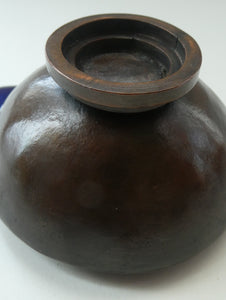 Antique Arts & Crafts Copper Ink Well with Ruskin Ceramic Roundel. Original Ceramic Well