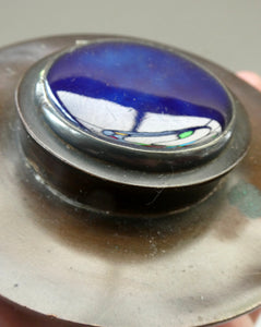 Antique Arts & Crafts Copper Ink Well with Ruskin Ceramic Roundel. Original Ceramic Well