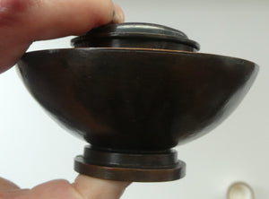 Antique Arts & Crafts Copper Ink Well with Ruskin Ceramic Roundel. Original Ceramic Well