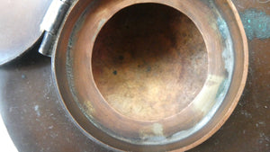 Antique Arts & Crafts Copper Ink Well with Ruskin Ceramic Roundel. Original Ceramic Well