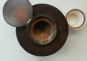 Antique Arts & Crafts Copper Ink Well with Ruskin Ceramic Roundel. Original Ceramic Well