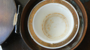 Antique Arts & Crafts Copper Ink Well with Ruskin Ceramic Roundel. Original Ceramic Well