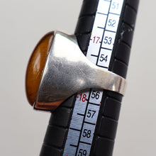 Load image into Gallery viewer, Vintage 1977 Hallmarked Space Age Silver Rings with Oval Tiger&#39;s Eye Inclusion. Size O
