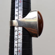 Load image into Gallery viewer, Vintage 1977 Hallmarked Space Age Silver Rings with Oval Tiger&#39;s Eye Inclusion. Size O
