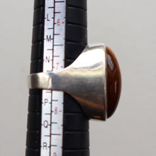 Load image into Gallery viewer, Vintage 1977 Hallmarked Space Age Silver Rings with Oval Tiger&#39;s Eye Inclusion. Size O
