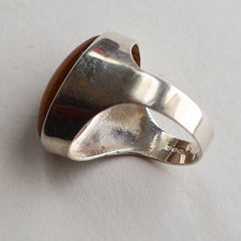 Load image into Gallery viewer, Vintage 1977 Hallmarked Space Age Silver Rings with Oval Tiger&#39;s Eye Inclusion. Size O
